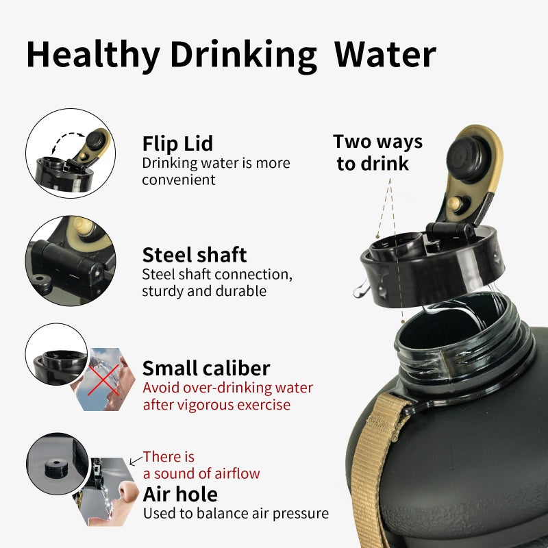 TOOFEEL 2 Liter Water Bottles - Half Gallon Water Bottle BPA Free - Ideal for Gym, Big Water Jug, Reusable Sports Bottle with Measurements Marked Drink Container (2.2L 74oz Matte Black Water Jugs) - Image 2
